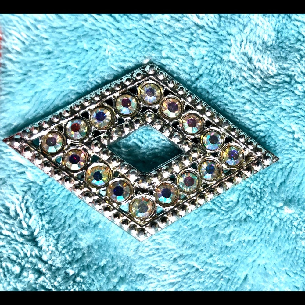 Vintage Diamond Shaped AB Rhinestone Crystal Brooch